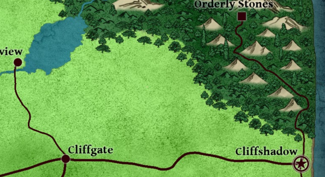 Mid-eastern Duquesne Map showing the treeline between Cliffshadow and Lakeview