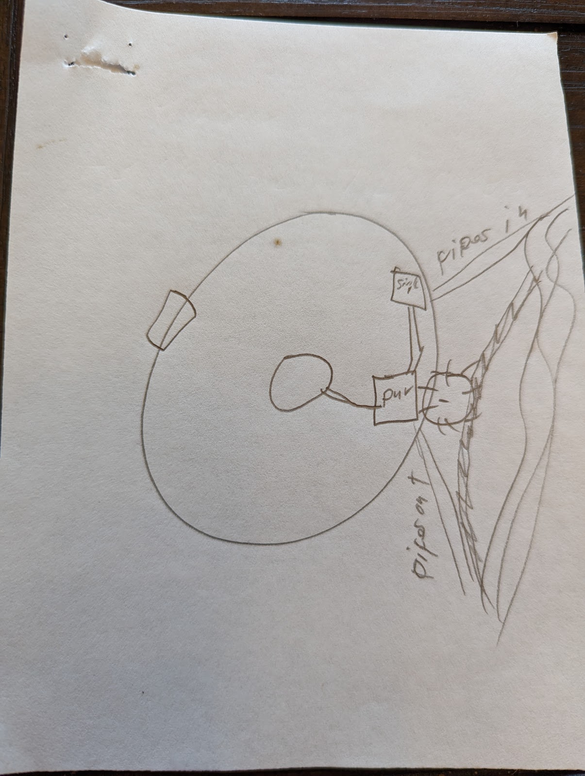A hasty sketch of the door and plumbing of the room described in the paragraph starting "It appeared the entire bottom of the tower..."