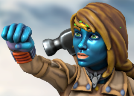 Image of Cathance's Hero Forge art with her skin a brilliant blue.