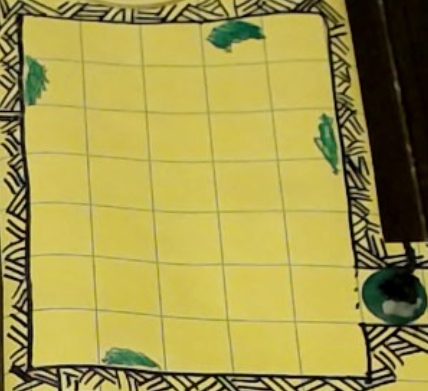 Map of the Dirt Room with Mercury at the doorway and 4 green slimes around the edges.