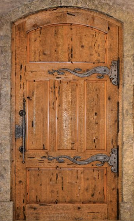 Iron-bound medieval-style door, taken from https://artfactory.com/product/custom-medieval-castle-door/ in case you want one of your very own,