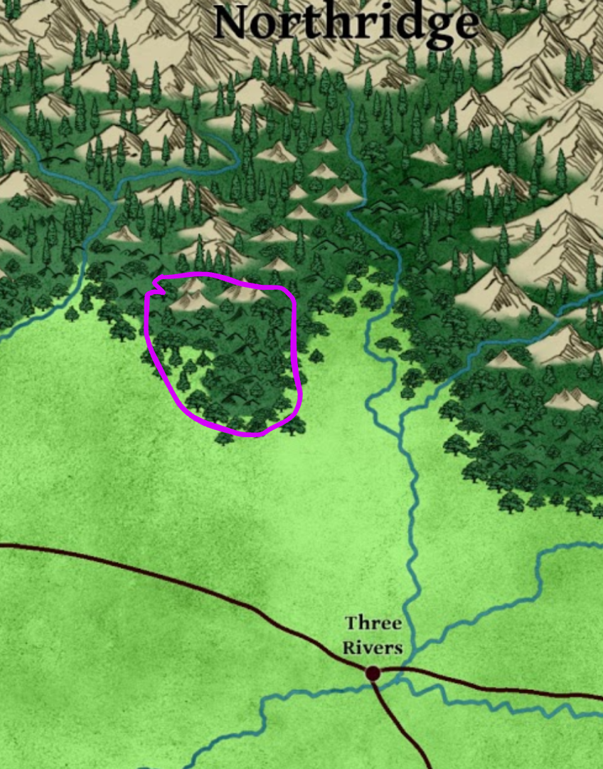 Map of the area north of Three Rivers