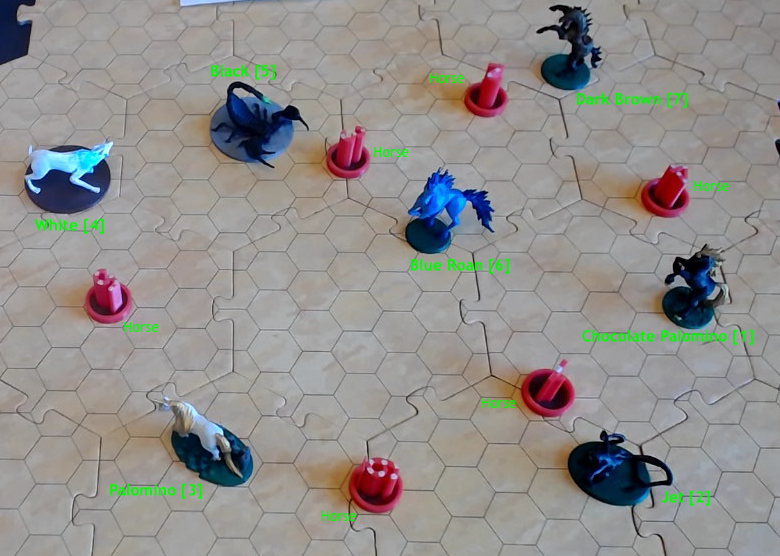 The remaining horses and horse horrors. North is up. Battlemap with 7 horse horrors and 6 horses.