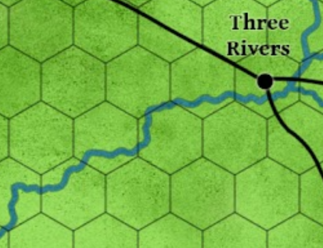 Map of the area southwest of Three Rivers