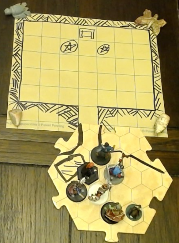 Map of the wolf throne room, with the Freelancers peering in, the door on the floor next to them.