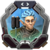 a picture of a blue-haired elf with a techno-backpack in a metallic frame